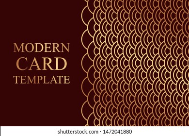 Modern card template for business or presentation or banner with golden circles or scales on a dark red background.