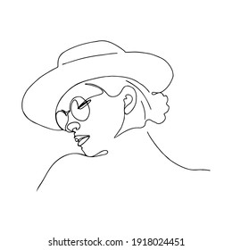 Modern card with woman's face one line style. Female superiority stylized pattern. Modern printable design. Vector