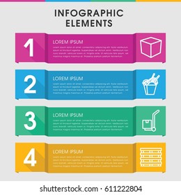 Modern cardboard infographic template. infographic design with cardboard icons includes chinese fast food. can be used for presentation, diagram, annual report, web design. 