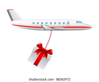 modern cargo air plane with christmas present
