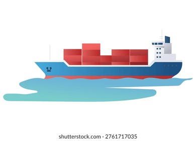 Modern cargo ship carrying containers across the blue ocean waves