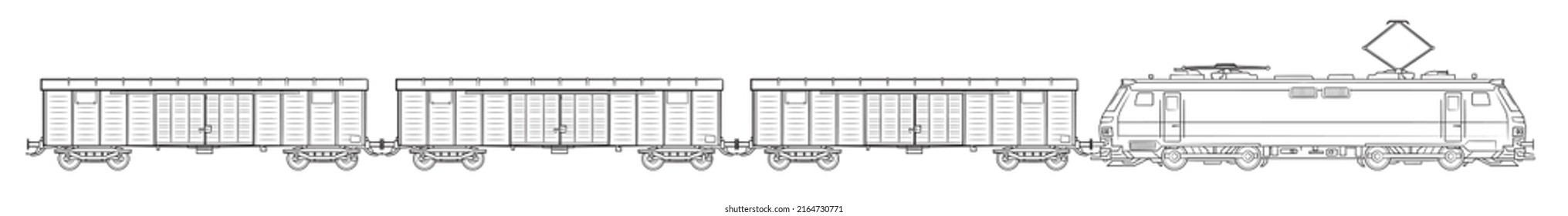 Modern cargo train - outline vector stock illustration. svg