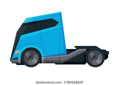 Modern Cargo Truck, Blue Heavy Delivering Vehicle, Side View Flat Vector Illustration on White Background
