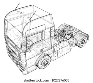Modern Cargo Truck isolated on grey background. Eurotrucks delivering vehicle layout for corporate brand identity design. Tracing illustration of 3d. EPS 10 vector format