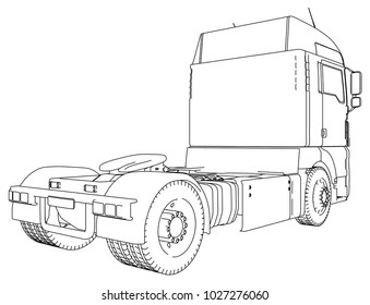 Modern Cargo Truck isolated on grey background. Eurotrucks delivering vehicle layout for corporate brand identity design. Tracing illustration of 3d. EPS 10 vector format