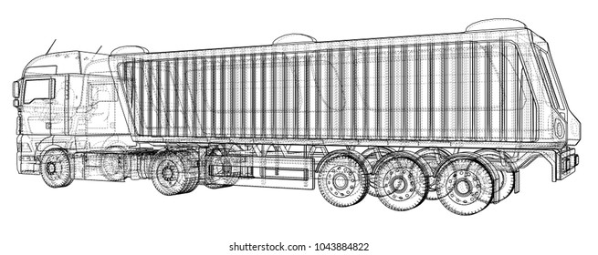 Modern Cargo Truck isolated on white background. Eurotrucks vehicle. Tracing illustration of 3d. EPS 10 vector format.