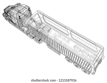Modern Cargo Truck isolated on white background. Eurotrucks vehicle. Tracing illustration of 3d. EPS 10 vector format.