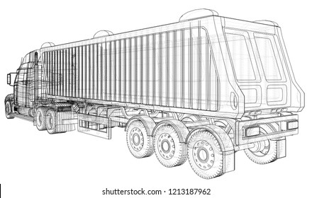 Modern Cargo Truck isolated on white background. Eurotrucks vehicle. Tracing illustration of 3d. EPS 10 vector format.