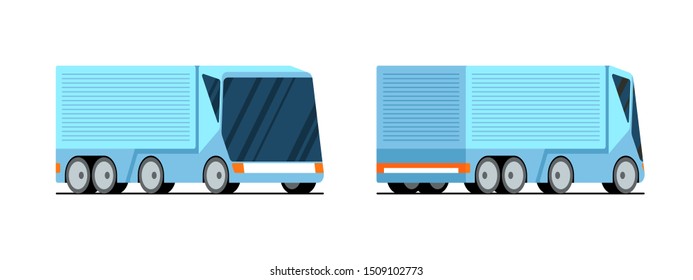 Modern cargo truck semi trailer isolated on white background. Futuristic business transport tracking delivery transport concept. Future shipping vector illustration front back side view