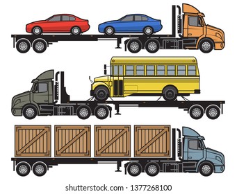 Modern Cargo Truck Trailer. Cargo delivering vehicle, vector illustration