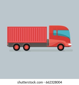 Modern Cargo Truck Trailer easy to edit vector template isolated on grey background. Delivery of goods by a large car. Flat style icon illustration design
