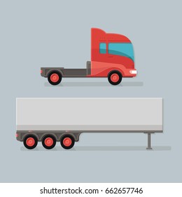 Modern Cargo Truck Trailer easy to edit vector template isolated on grey background. Delivery of goods by a large car. Flat style icon illustration design