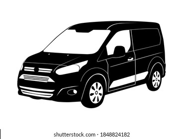 Modern cargo van silhouette. Small commercial van on a white background. Flat vector.