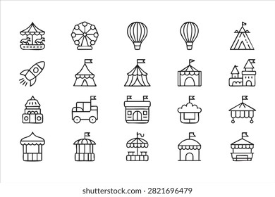 Modern Carnival Attraction Icons Featuring Ferris Wheel and Circus Tents