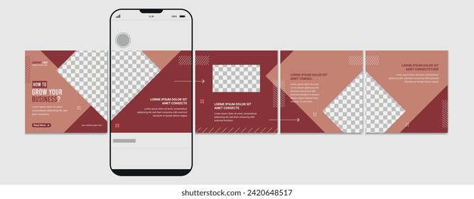 Modern carousel post template, Editable social media story layout, microblog post template.