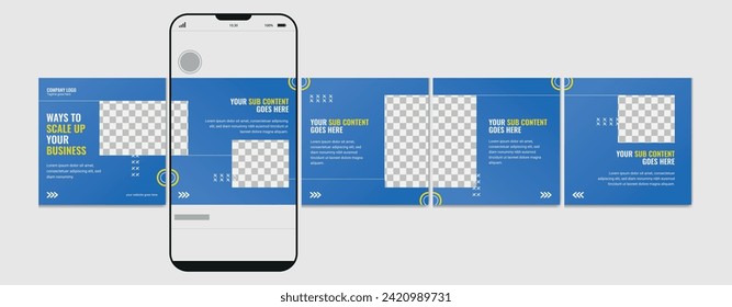 Plantilla moderna de post carrusel, Diseño editable de historia de medios sociales, plantilla de publicación de microblog.