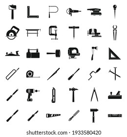 Modern carpenter tools icons set. Simple set of modern carpenter tools vector icons for web design on white background