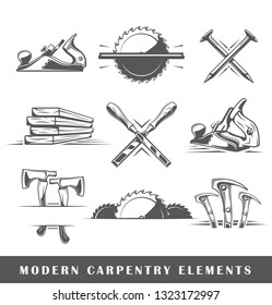 Modern carpentry tools isolated on white background. Vector illustration 