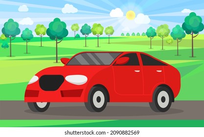 Modern cars sedan and minivan drive on road in city against tall buildings on carriageway. Urban landscape auto road vehicle, transportation. Car tourism, auto trip, journey, automobile transport