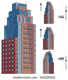 Modern cartoon buildings in vector. 2-points perspective view. All the elements are in the separate layers. Set #23