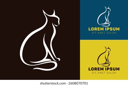 Modern Cartoon Cat Silhouette Logo Icon in Black White