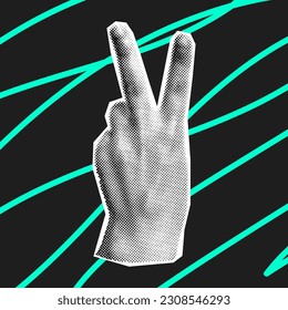 Modern cartoon character halftone gesture cubist collage. Cartoon people vector illustration. Halftone art modern illustration. Design element, cubism. Vintage design.