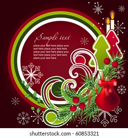 Modern cartoon christmas frame with fir and abstract elements