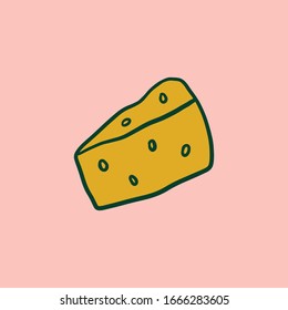 Modern cartoon colorful flat stylized Italian icon symbol, cute illustration. Doodle concept, traditional object of Italy. Food and drinks theme. Yellow cheese. Vector EPS clip art design