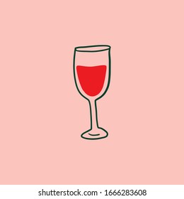 Modern cartoon colorful flat stylized Italian icon symbol, cute illustration. Doodle concept, traditional object of Italy. Food and drinks theme. Red wine glass. Vector EPS clip art design