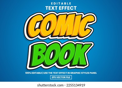 Modern cartoon comic book text style, editable text effect template vector illustration