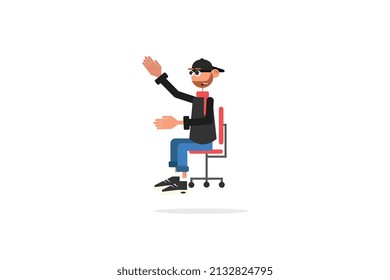Modern cartoon design, boy in jeans with black hat and sweatshirt and new sneakers on a white background, character for commercial use, vector size.