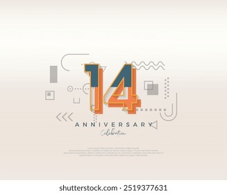 Modern cartoon design. simple for 14th anniversary celebration. Premium vector for poster, banner, celebration greeting.