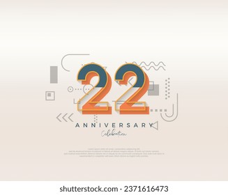 Modern cartoon design. simple for 22nd anniversary celebration. Premium vector for poster, banner, celebration greeting.