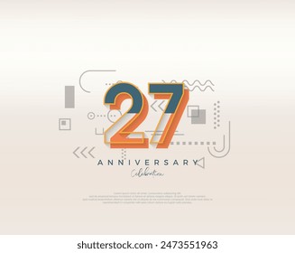 Modern cartoon design. simple for 27th anniversary celebration. Premium vector for poster, banner, celebration greeting.