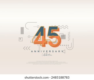 Modern cartoon design. simple for 45th anniversary celebration. Premium vector for poster, banner, celebration greeting.