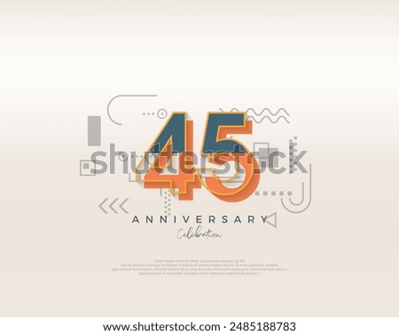 Modern cartoon design. simple for 45th anniversary celebration. Premium vector for poster, banner, celebration greeting.