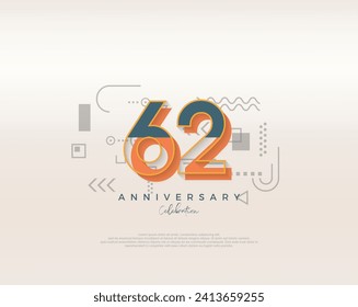 Modern cartoon design. simple for 62nd anniversary celebration. Premium vector for poster, banner, celebration greeting.