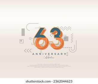 Diseño moderno de caricaturas. simple para la celebración del 63 aniversario. Vector premium para afiches, banner, saludo de celebración.