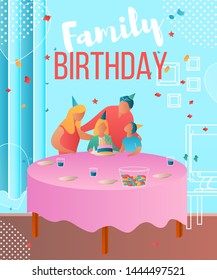 Modern cartoon flat characters, family celebrates birthday landing page,sales poster,banner flyer,web online concept of healthy lifestyle design.Flat cartoon family