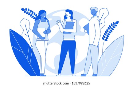 Modern cartoon flat characters geometric people friends talking,conversation international communication concept.Young character students friendly conversations emotionally,different races friendship