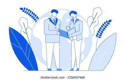 Modern cartoon flat characters line geometric people talking, thin contour style illustration.Outline young people character business conversation communication concept,man and woman discuss talk