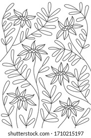 Modern cartoon flowers pattern coloring page. Vector trendy hand drawn illustration. 