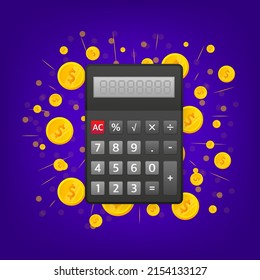 Modern cartoon illustration with calculator for web design. Financial management concept