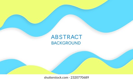 Modern cartoon paper cut layer, paper art wave background in yellow and blue color. Template for banner, presentation, poster in 3d, orgami style, vector illustration
