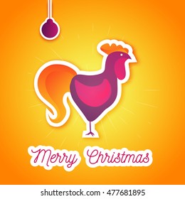 Modern cartoon poster Merry Christmas 2017 with bright rooster. Can be used for print design, fashion, banners and t-shirts.