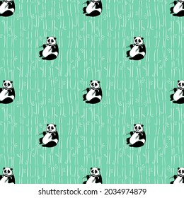 Modernes Cartoon-nahtloses Muster mit handgezeichneten Panda und Bambus für dekoratives Design