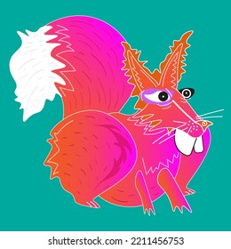 Сool modern cartoon squirrel or fox, vector image, very bright colors, abstract drawing.