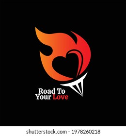 Modern Cartoon Torch Heart Love Symbol Fire Graphic Design Element and Vector Template