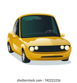 Modern cartoon yellow car, vector illustration