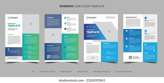 plantilla de estudio de caso moderna | solución empresarial basada en un folleto doble cara y una plantilla de afiches con un diseño múltiple. 